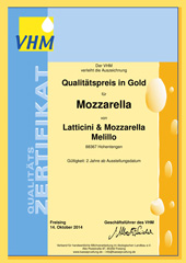Qualitätspreis in Gold für Mozzarella